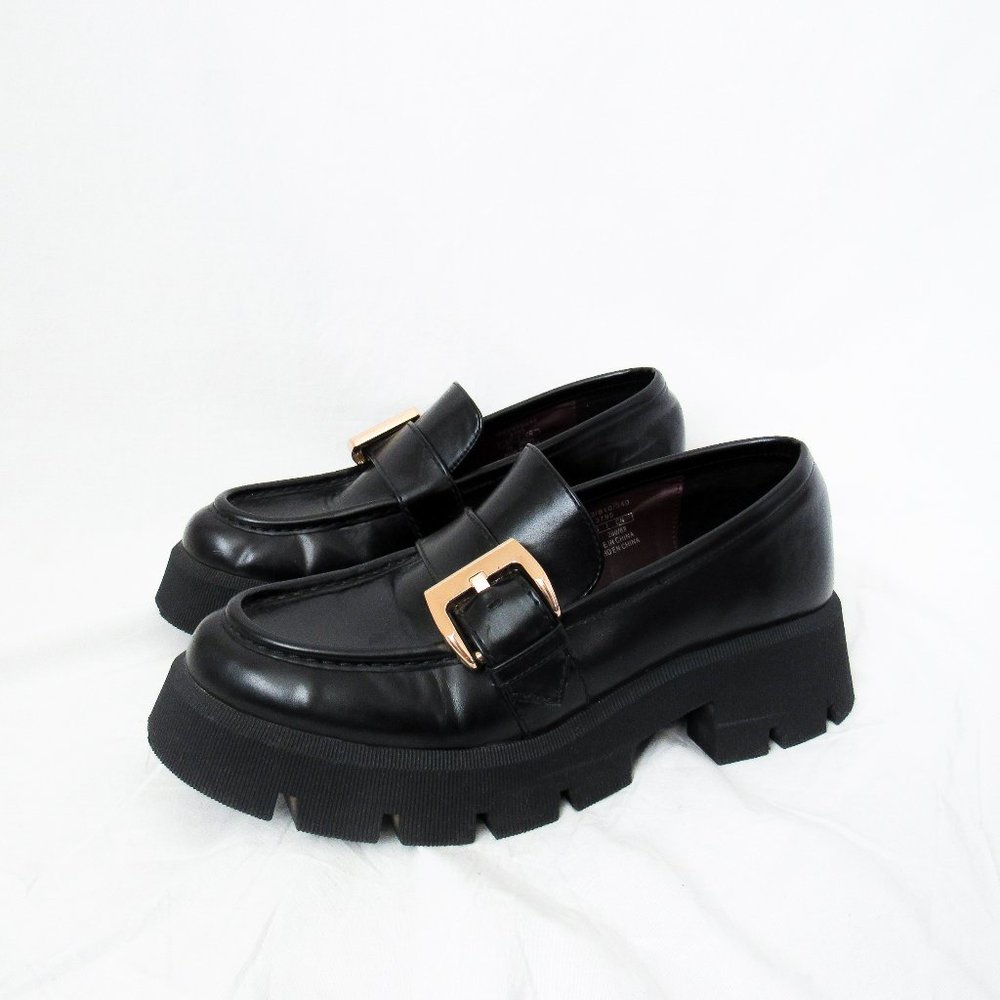 ZARA Black Platform Loafers with Chunky Lug Sole Size-40 US 8.5, excellent!